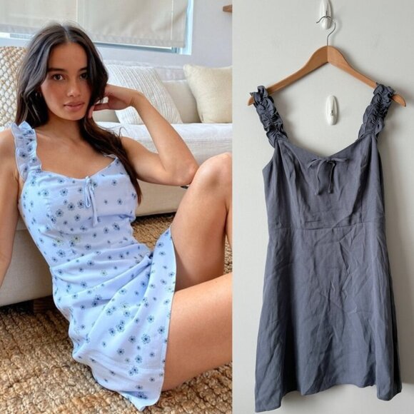 Aritzia Sunday Best Flirt Ruffle Dress Dusty Blue Grey Size 8 - Picture 1 of 7